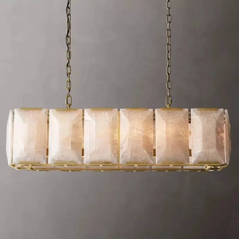 Retro American rectangular crystal chandelier with warm and cool LED lights in stainless steel frame