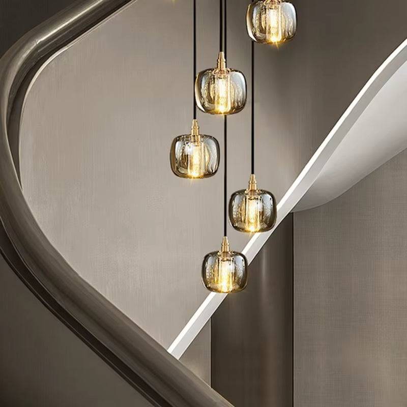 modern bubble crystal pendant lamp with adjustable height and ironware frame