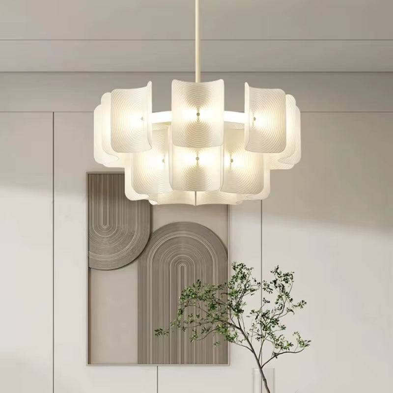 Modern simple white acrylic lamp with LED warm and cold light, suitable for living room and bedroom lighting.