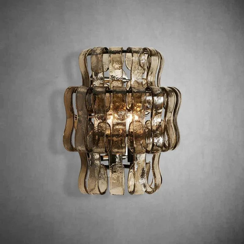 Ghiaccio Glass Wall Sconce with antique brass and matte black finish, metal and glass material.