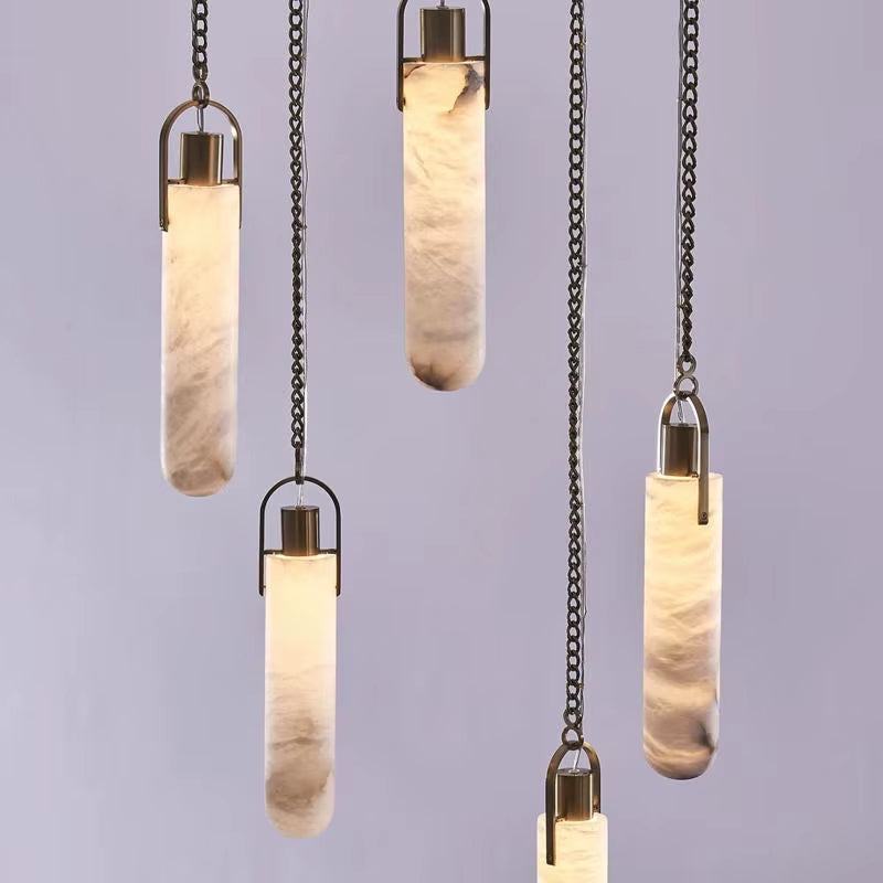 Modern Spanish marble chain chandelier pendant light with LED bulbs and wrought iron fixtures