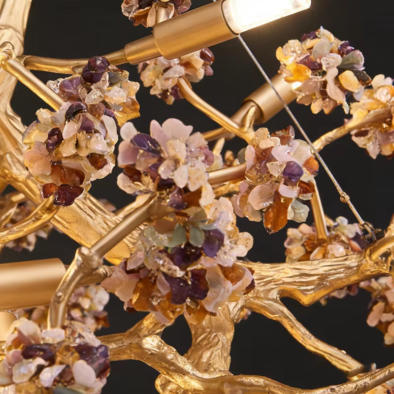Modern natural crystal and solid brass chandelier with touch switch and dimmable LED lighting