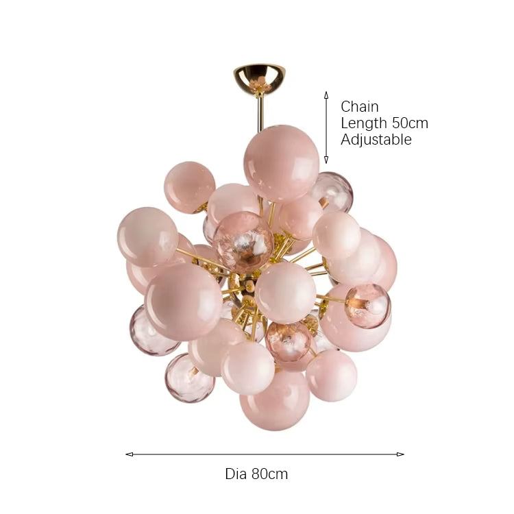 modern pink bubble glass chandelier with adjustable chain and metal frame