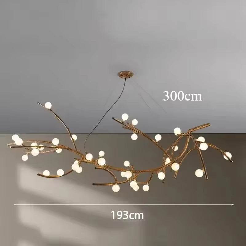 modern tree branch chandelier with 42 frosted glass lights and adjustable metal hanging wire