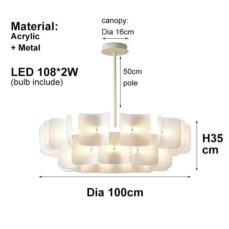 Simple white acrylic and metal LED ceiling lamp with modern design and 100cm diameter