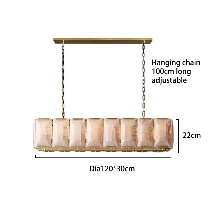 Retro American rectangular crystal chandelier with stainless steel frame and adjustable hanging chain