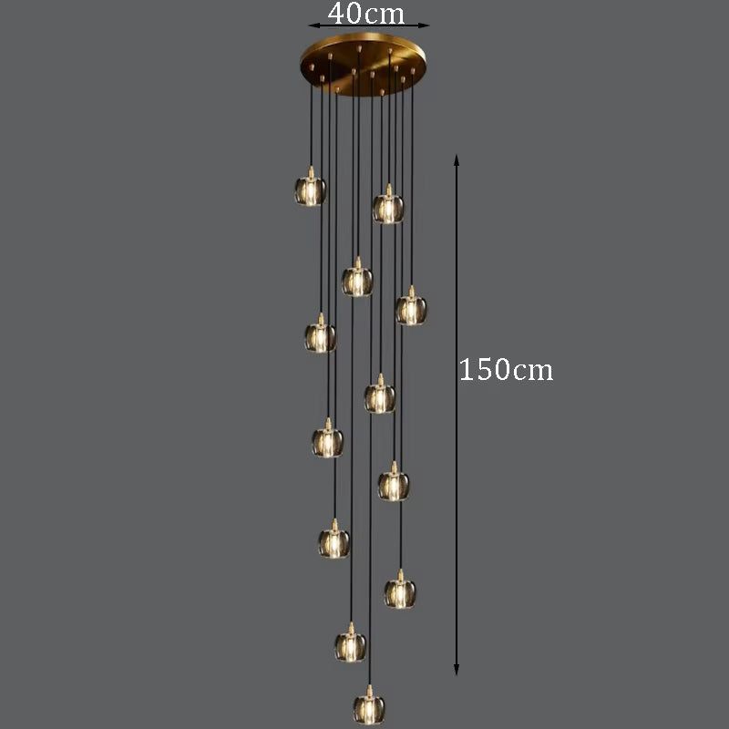 Bubble crystal lamp with 10 adjustable heads, ironware and crystal material, 40cm diameter, 150cm height.