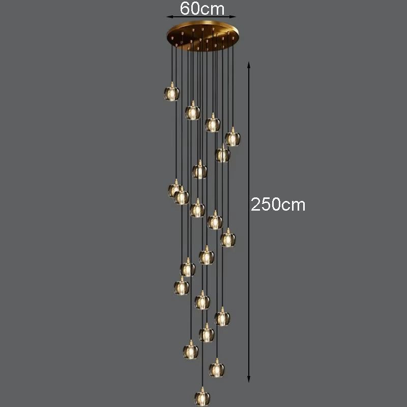 Modern bubble crystal lamp with 20 adjustable hanging heads, 60cm diameter, 250cm height, suitable for 15-30 sqm rooms