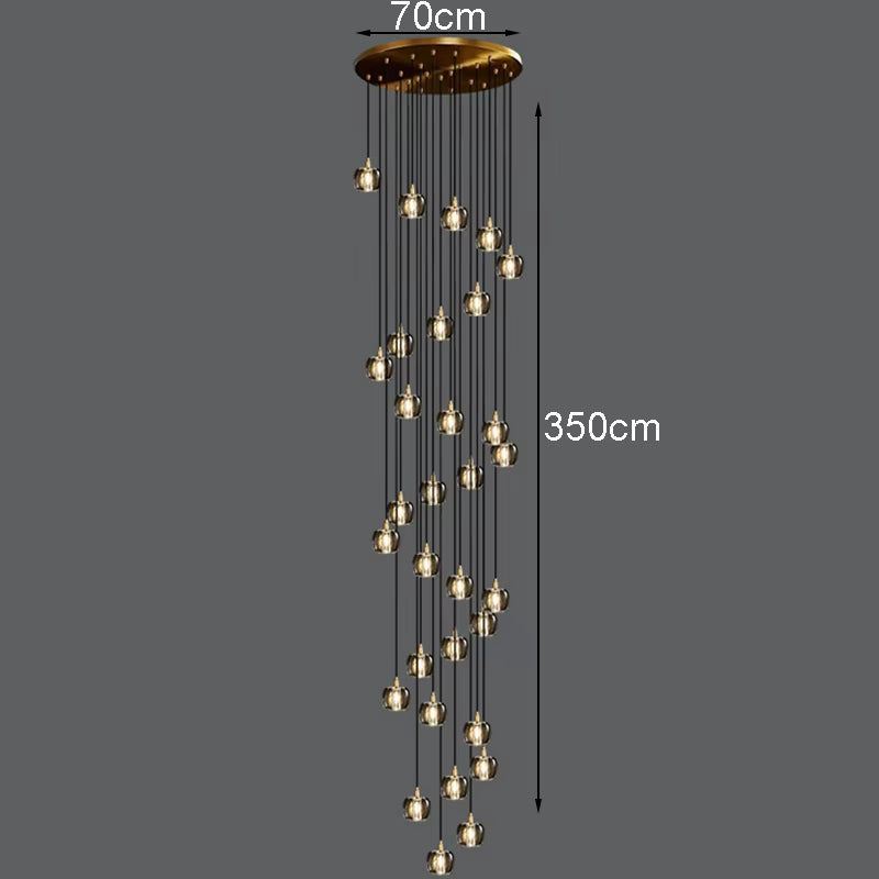 Bubble crystal lamp chandelier with 30 lights, 70cm diameter, adjustable height up to 350cm, ironware and crystal design
