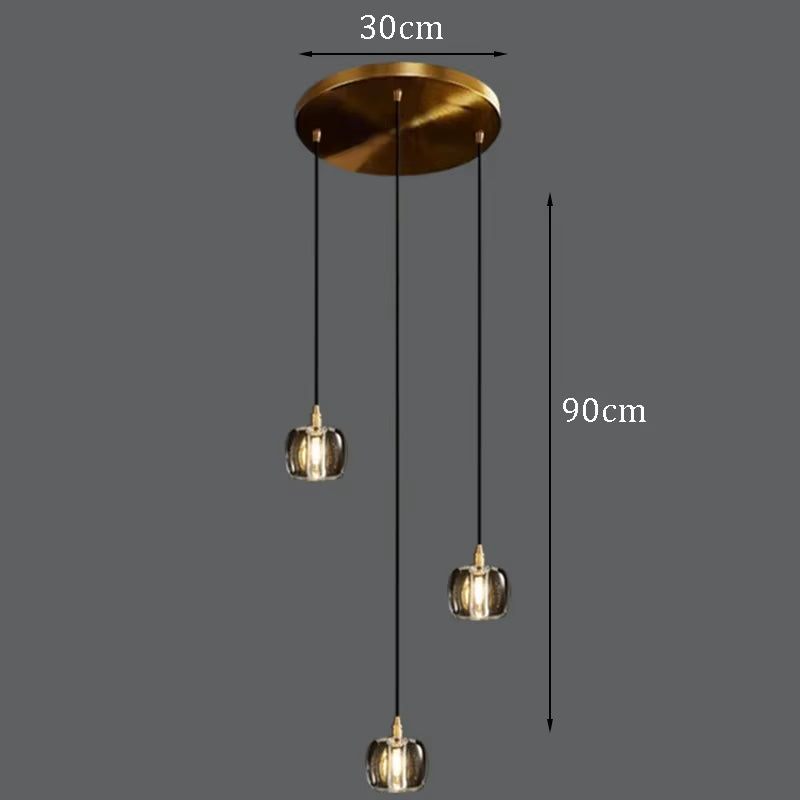 Adjustable 3-head bubble crystal lamp with ironware and crystal design, 30cm diameter, 90cm height.