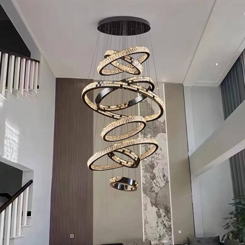 Large circular staircase chandelier