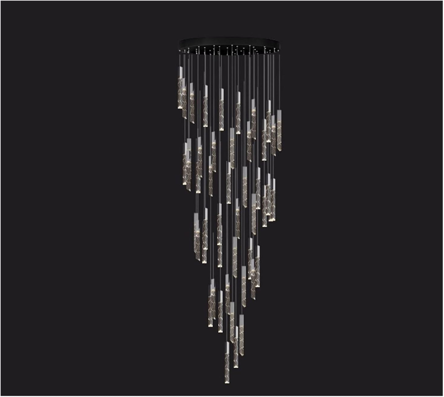 Modern checkered staircase chandelier with crystal and stainless steel design, available in 3 sizes.