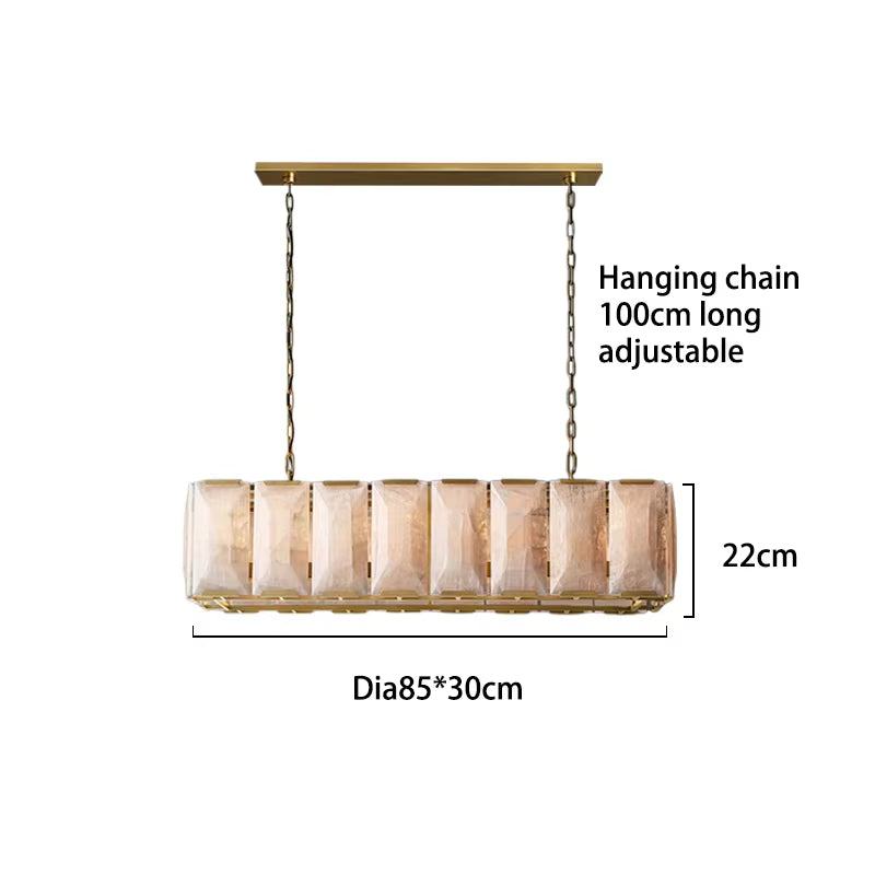 Retro American rectangular crystal chandelier with stainless steel frame and adjustable hanging chain