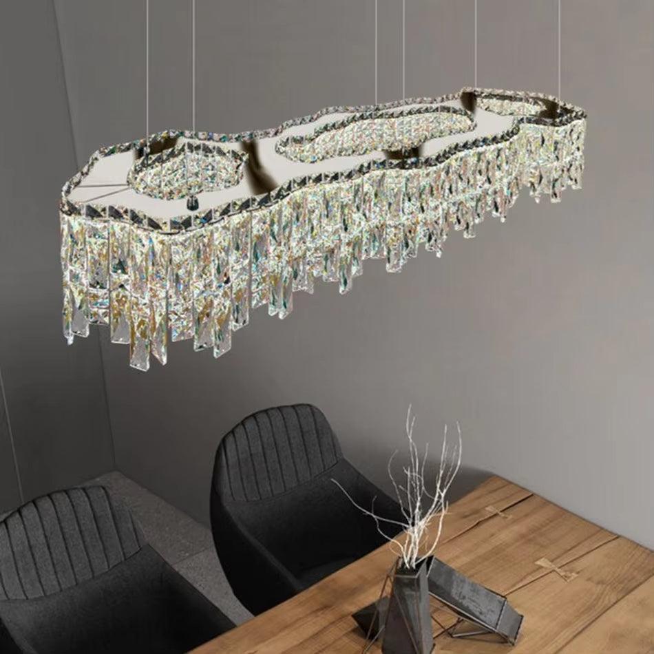 Modern long dining room crystal chandelier