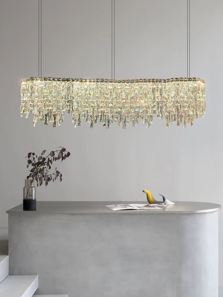 Modern long dining room crystal chandelier