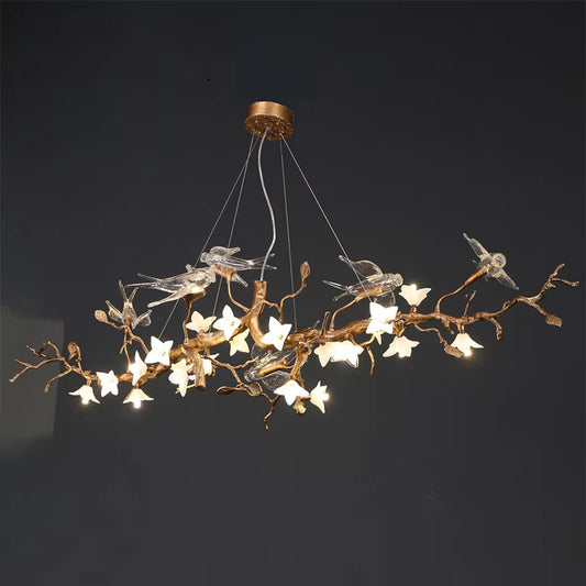 Modern Glass Bird Crystal LED pendant light with golden brown fixture
