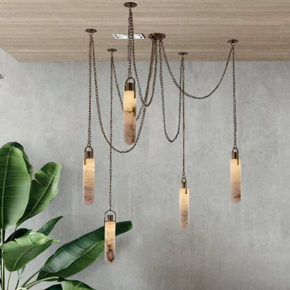 Modern Spanish marble chain chandelier pendant ceiling light with wrought iron and LED bulbs
