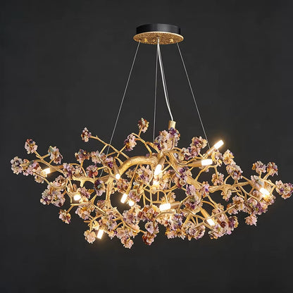 Modern chandelier with natural crystal and solid brass, touch on/off switch, dimmable lighting