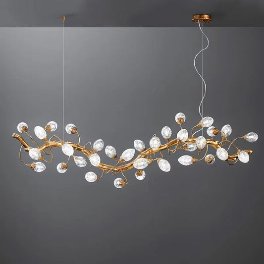 Modern brass and crystal ball branch chandelier with fruit-shaped glass spheres and G9 light sources