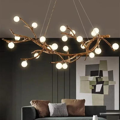 Modern tree branch chandelier with 42 frosted glass lights and adjustable hanging wire