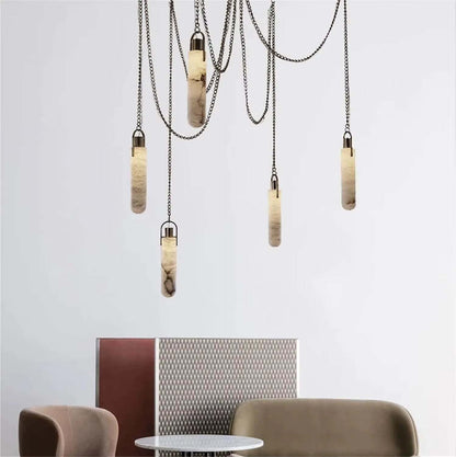 Modern Spanish marble chain chandelier pendant light with wrought iron chains and LED bulbs