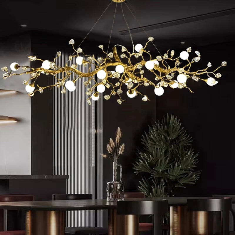 Modern glass globe pendant light with crystal chandelier and golden-brown finish