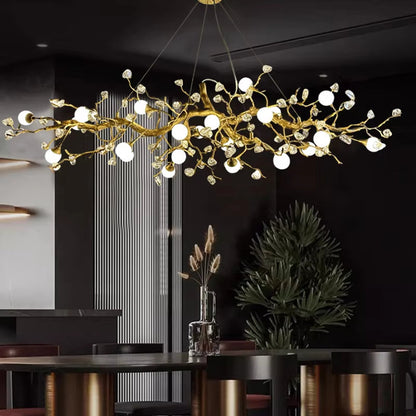 Modern glass globe pendant light with crystal chandelier and golden-brown finish
