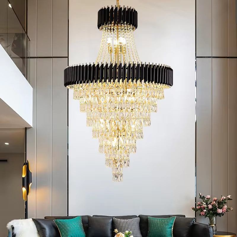 Large tubular crystal chandelier