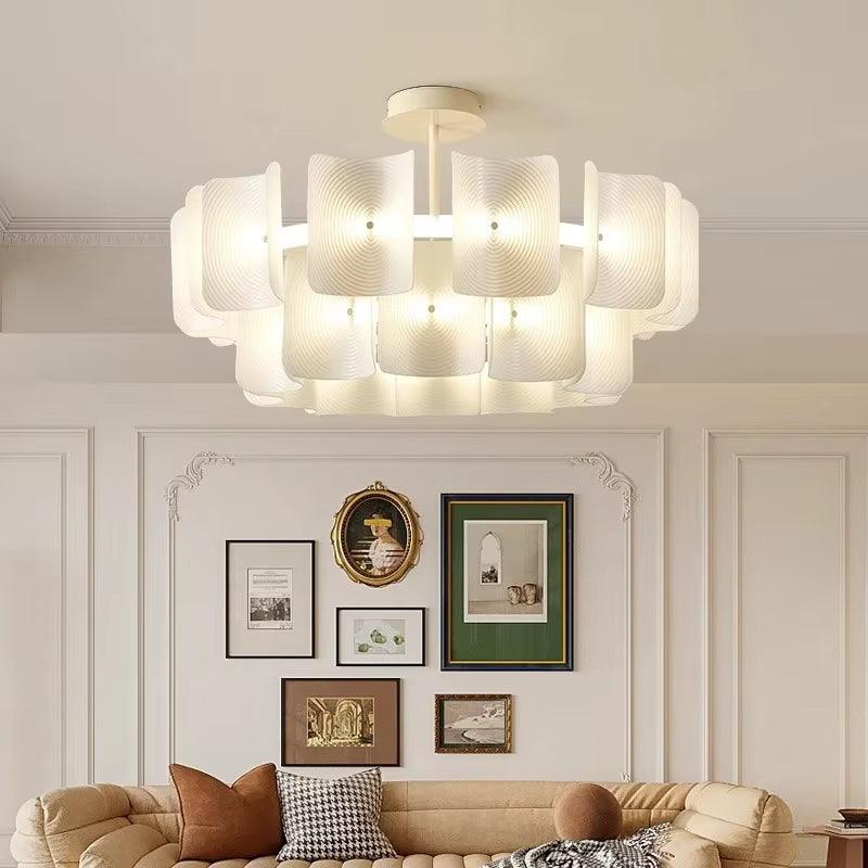Modern simple white acrylic lamp with LED bulbs in living room ceiling fixture