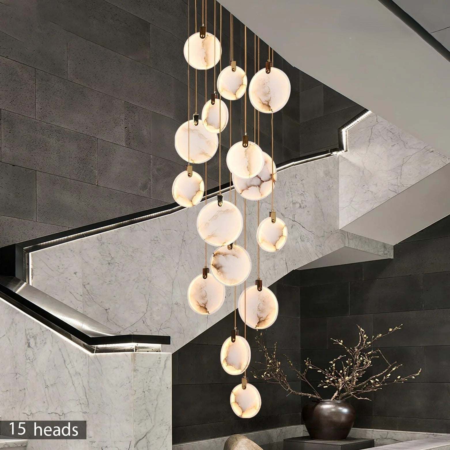 Snowflake Plaster Chandelier in marble finish for luxurious decor.