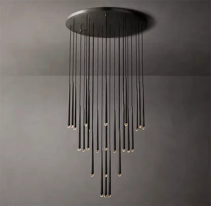 Modern conical metal chandelier with stainless steel and crystal LED lights in warm and cold tones
