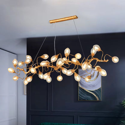 Modern brass and crystal ball branch chandelier with fruit-shaped crystal spheres and G9 light sources