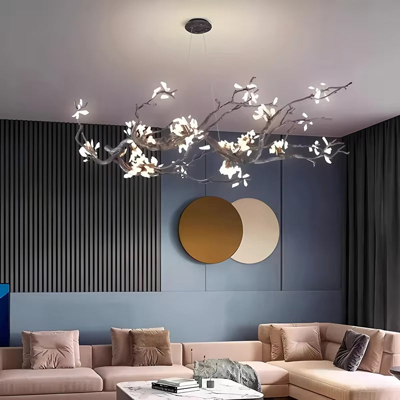 All-Copper Creative LED branch chandelier with black copper and stone design lighting warm and cool white G9 bulbs