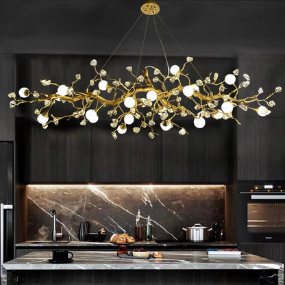 Elegant glass globe pendant light with crystal chandelier and adjustable copper suspension cable