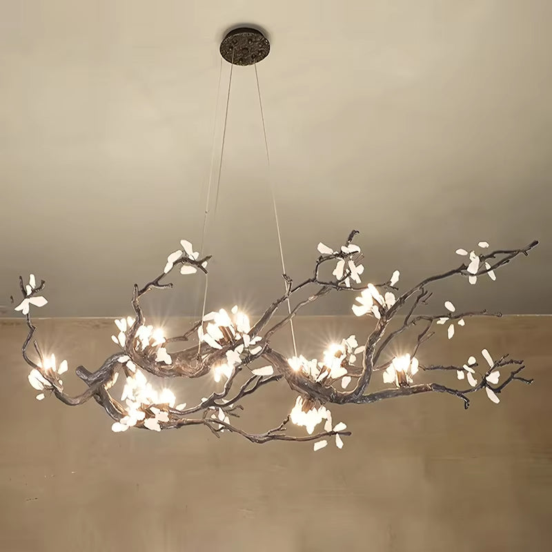 All-Copper Creative LED branch chandelier with copper and stone materials and warm white G9 bulbs