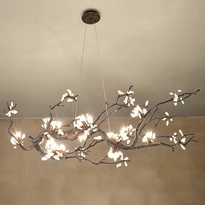 All-Copper Creative LED branch chandelier with copper and stone materials and warm white G9 bulbs