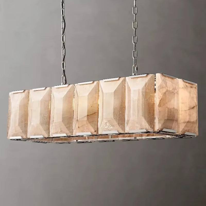 Retro American rectangular crystal chandelier with stainless steel frame and warm LED lighting