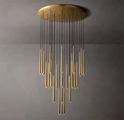 Modern conical metal chandelier with stainless steel and crystal, warm and cold LED light options