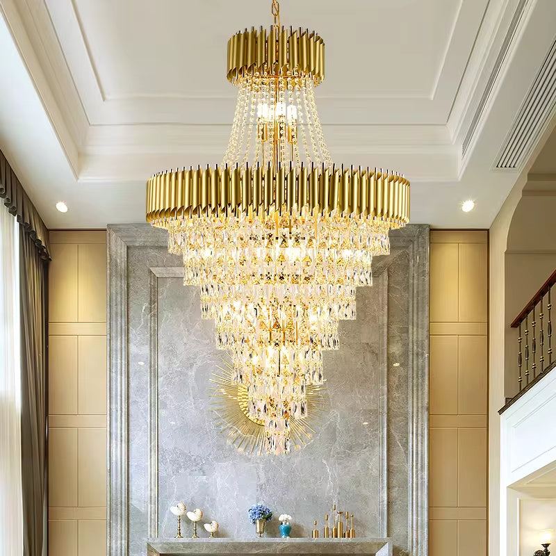 Large tubular crystal chandelier