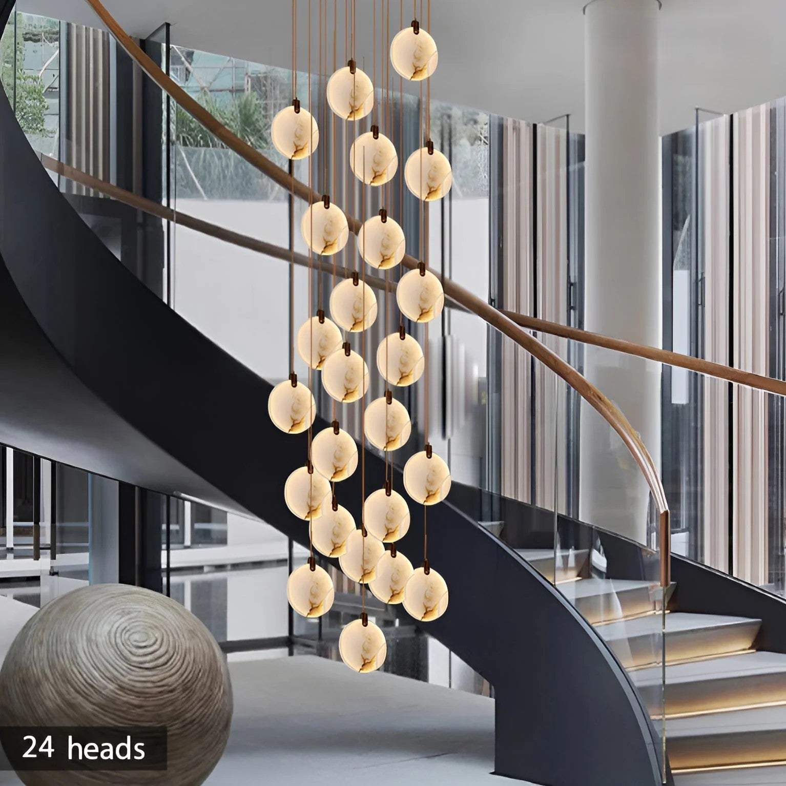 Elegant Snowflake Plaster Chandelier with 24 heads in a modern staircase setting.