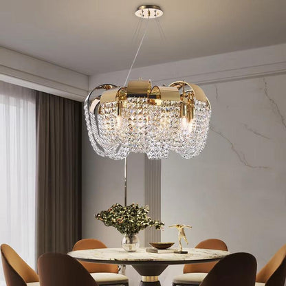 Glass flower bud golden chandelier