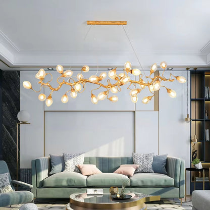 Brass and crystal ball branch chandelier with copper finish and fruit-shaped crystals