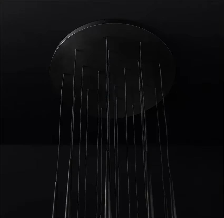 Modern conical metal chandelier with stainless steel and crystal design, LED warm and cold light options