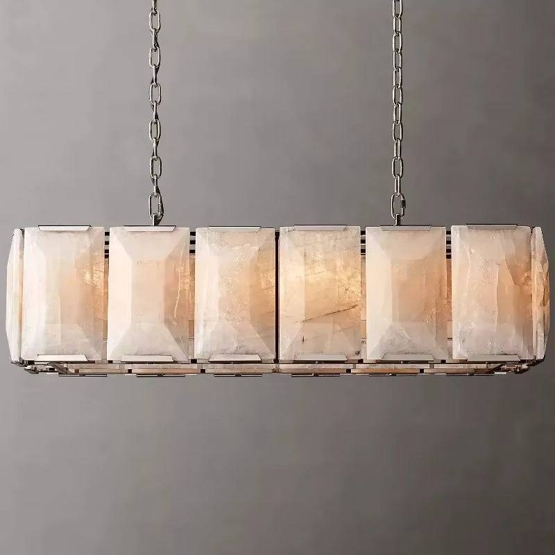 Retro American rectangular crystal chandelier with stainless steel frame and warm LED lighting
