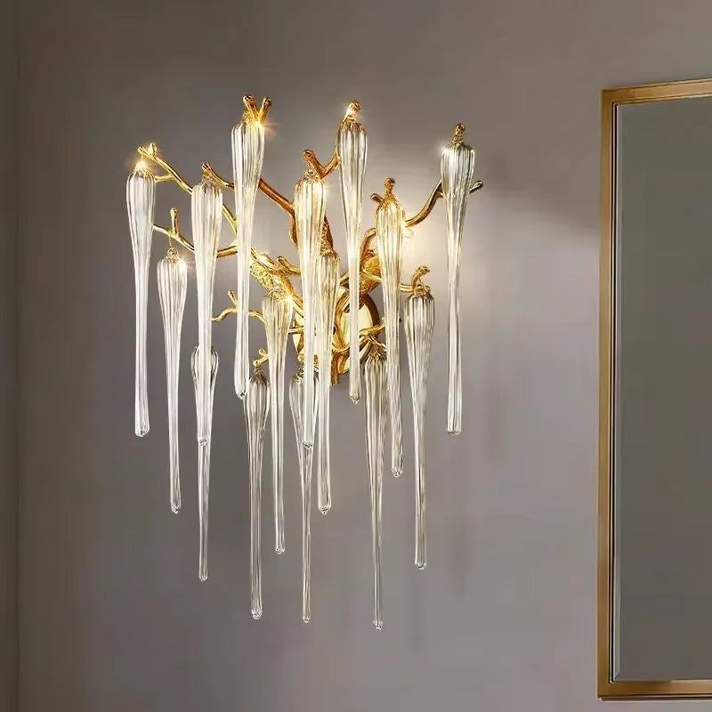 Celestial Collection Crystal Wall Sconce in gold and transparent crystal design, modern style.