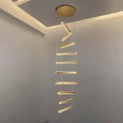 Modern spiral staircase LED chandelier with gold and glass design and dimmable light