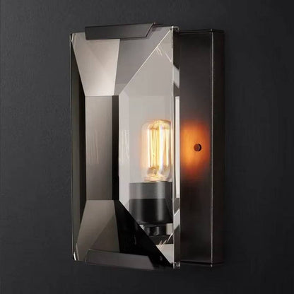 Crystal wall sconce with LED light and metal-crystal design.