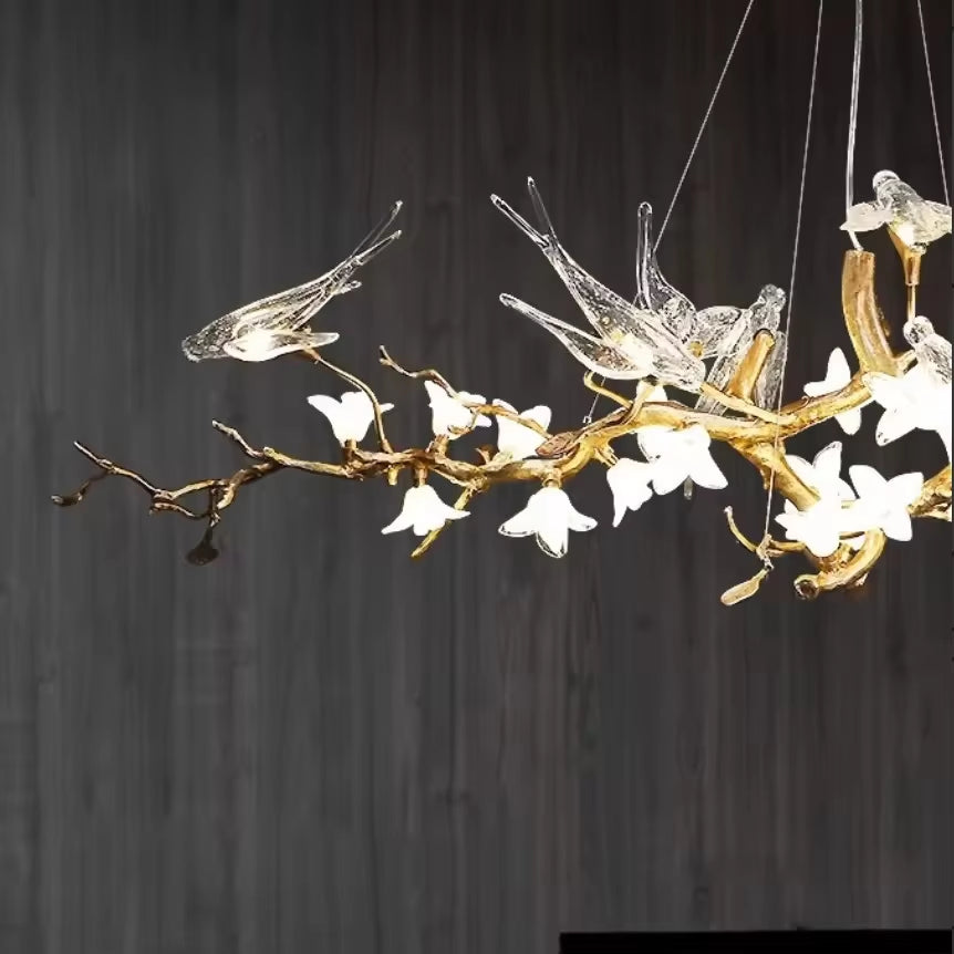 Modern Glass Bird Crystal LED pendant light with golden brown fixture and G9 bulb