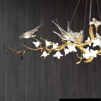 Modern Glass Bird Crystal LED pendant light with golden brown fixture and G9 bulb