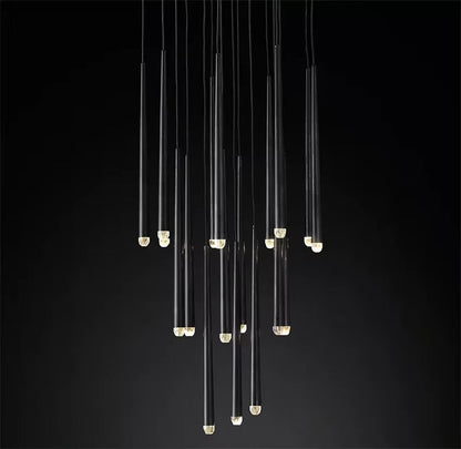 Modern conical metal chandelier with stainless steel and crystal, LED warm and cold light options, ideal for living and dining rooms